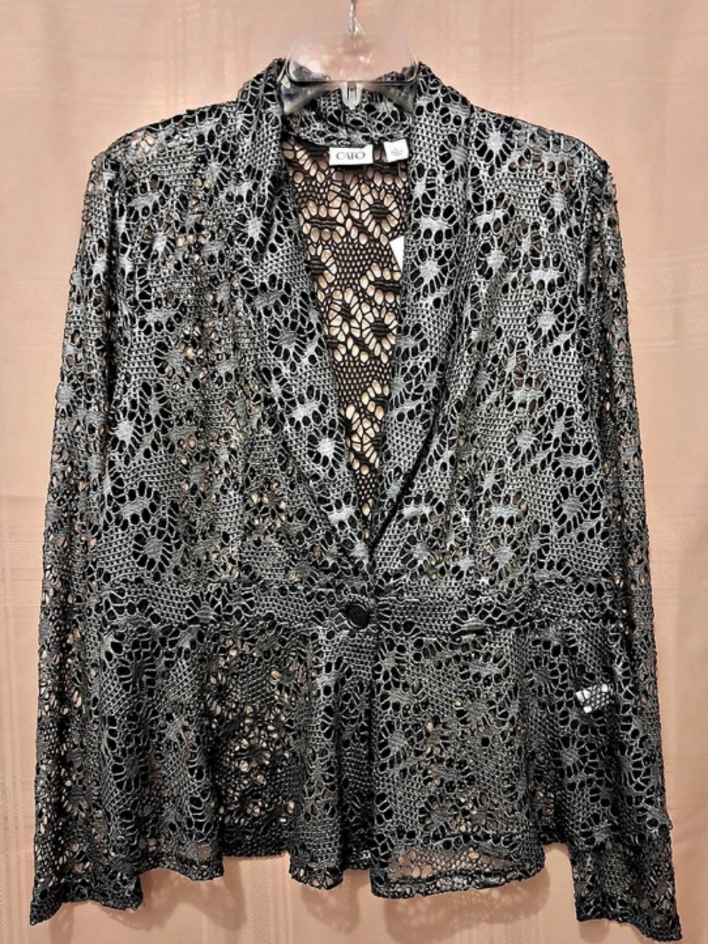 Cato JNY Sportswear Floral Lace Blazer in Gray Metallic Size Large NWT